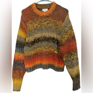 Apricot Multicolored Striped Tonal Cozy Knit Cropped Crewneck Sweater sz4